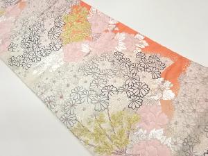 扇に菊・牡丹模様織出し袋帯